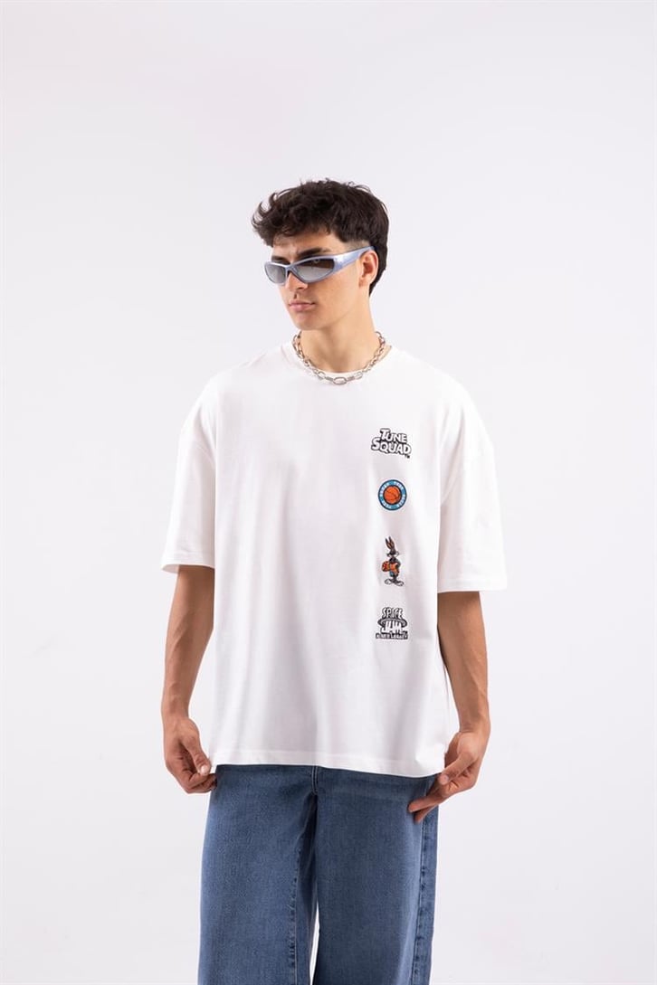 Tune Squad Nakış Detaylı Beyaz Oversize Tshirt
