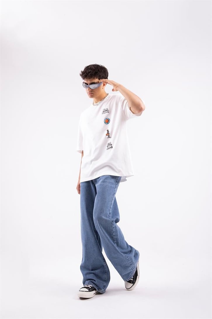 Tune Squad Nakış Detaylı Beyaz Oversize Tshirt