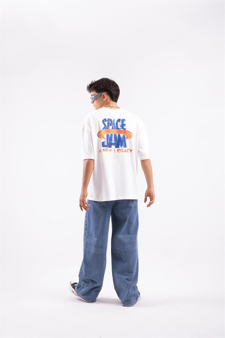 Tune Squad Nakış Detaylı Beyaz Oversize Tshirt