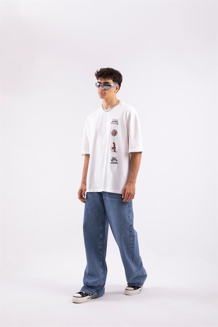 Tune Squad Nakış Detaylı Beyaz Oversize Tshirt