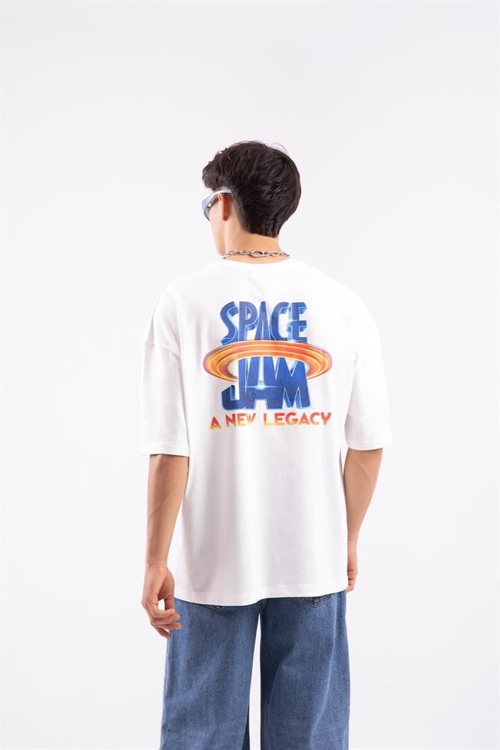 Tune Squad Nakış Detaylı Beyaz Oversize Tshirt