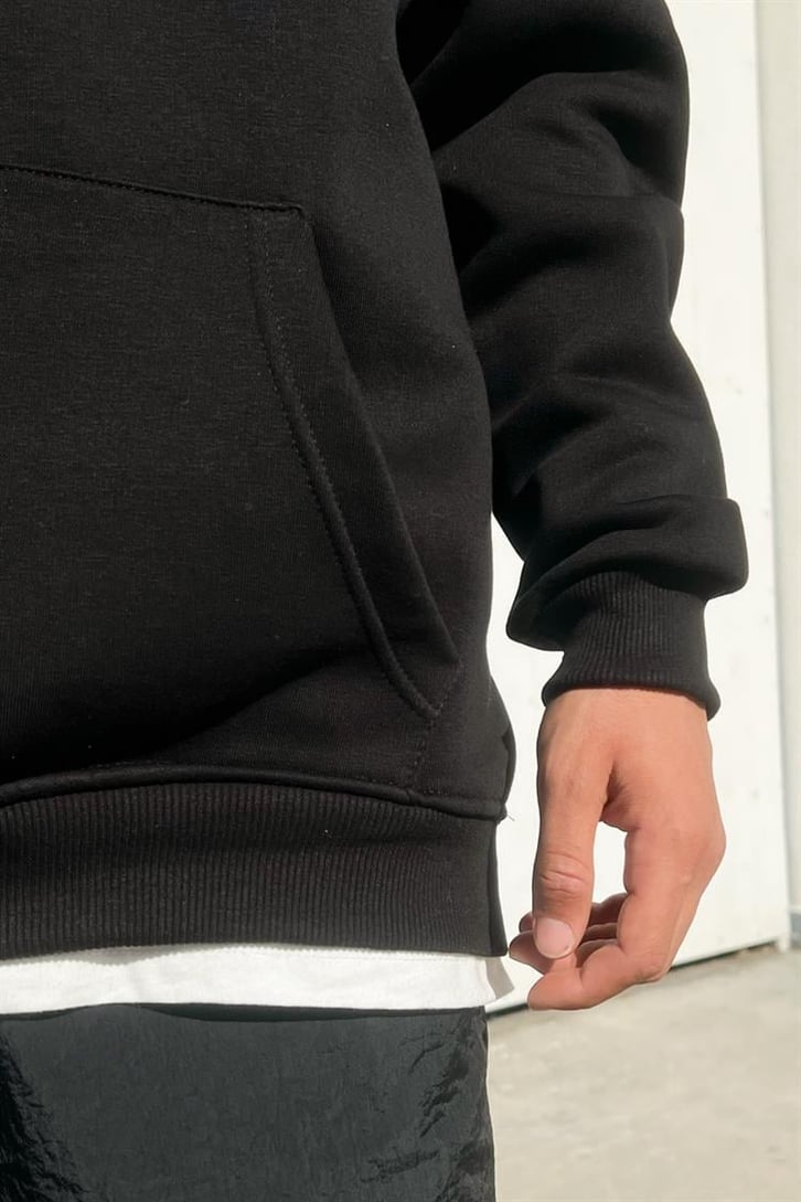 Tupac Baskılı Siyah İçi Pamuklu Oversize Hoodie