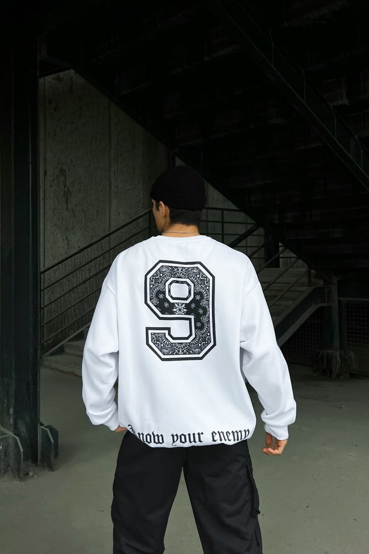 Undefated Baskılı Beyaz Oversize Sweatshirt