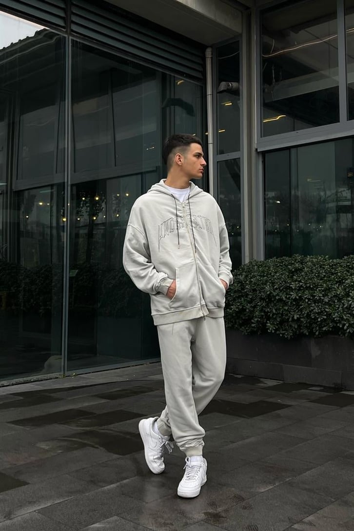 Undertated Baskılı Buz Gri Zipper Eşofman Takımı
