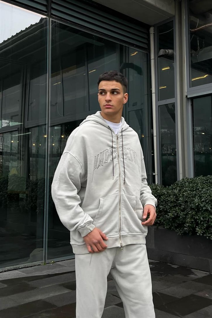 Undertated Baskılı Buz Gri Zipper Eşofman Takımı