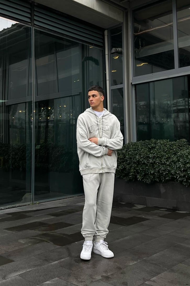 Undertated Baskılı Buz Gri Zipper Eşofman Takımı