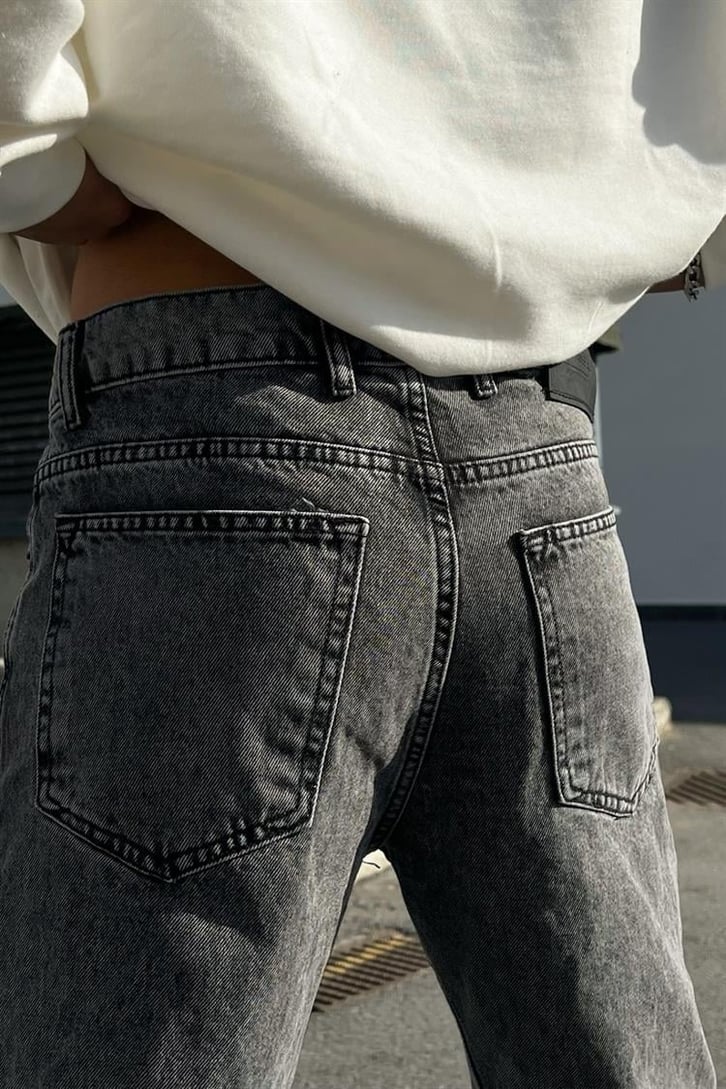 Undertrap Baskılı Gri Acid Wash Regular Fit Jean