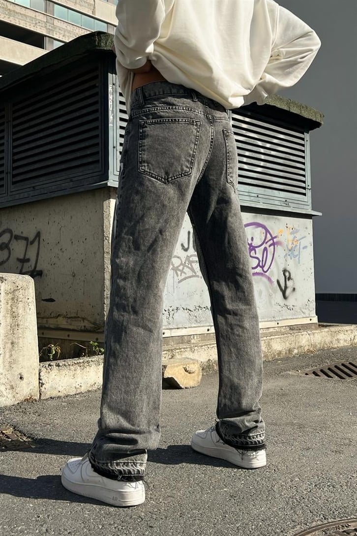 Undertrap Baskılı Gri Acid Wash Regular Fit Jean