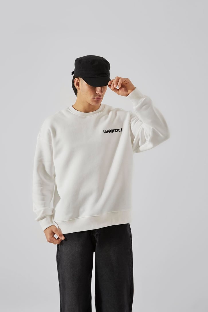 Unfaıtıful Baskılı Beyaz Oversize Sweatshirt