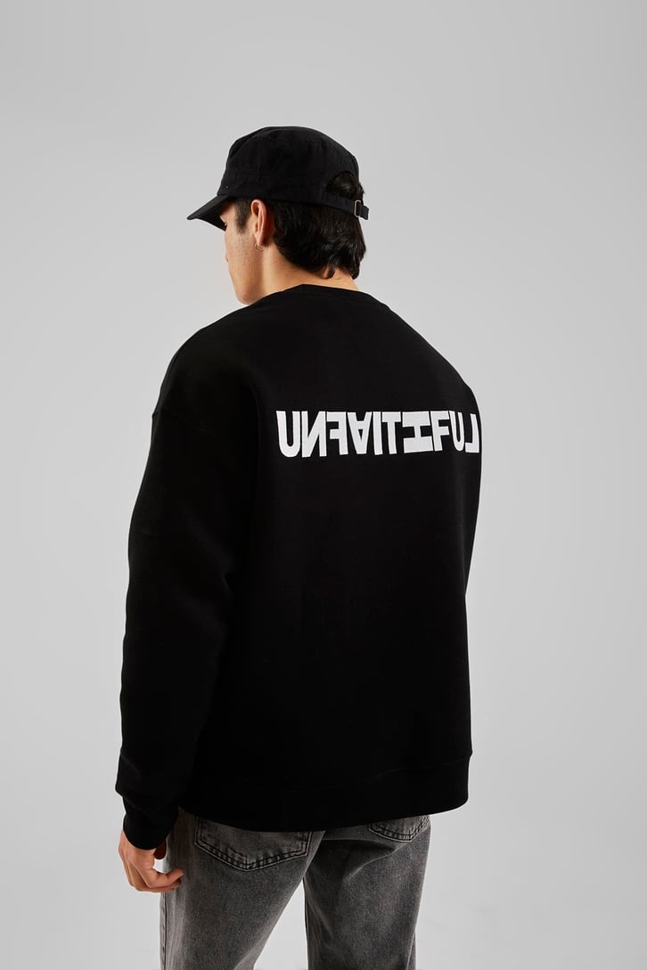 Unfaıtıful Baskılı Siyah Oversize Sweatshirt