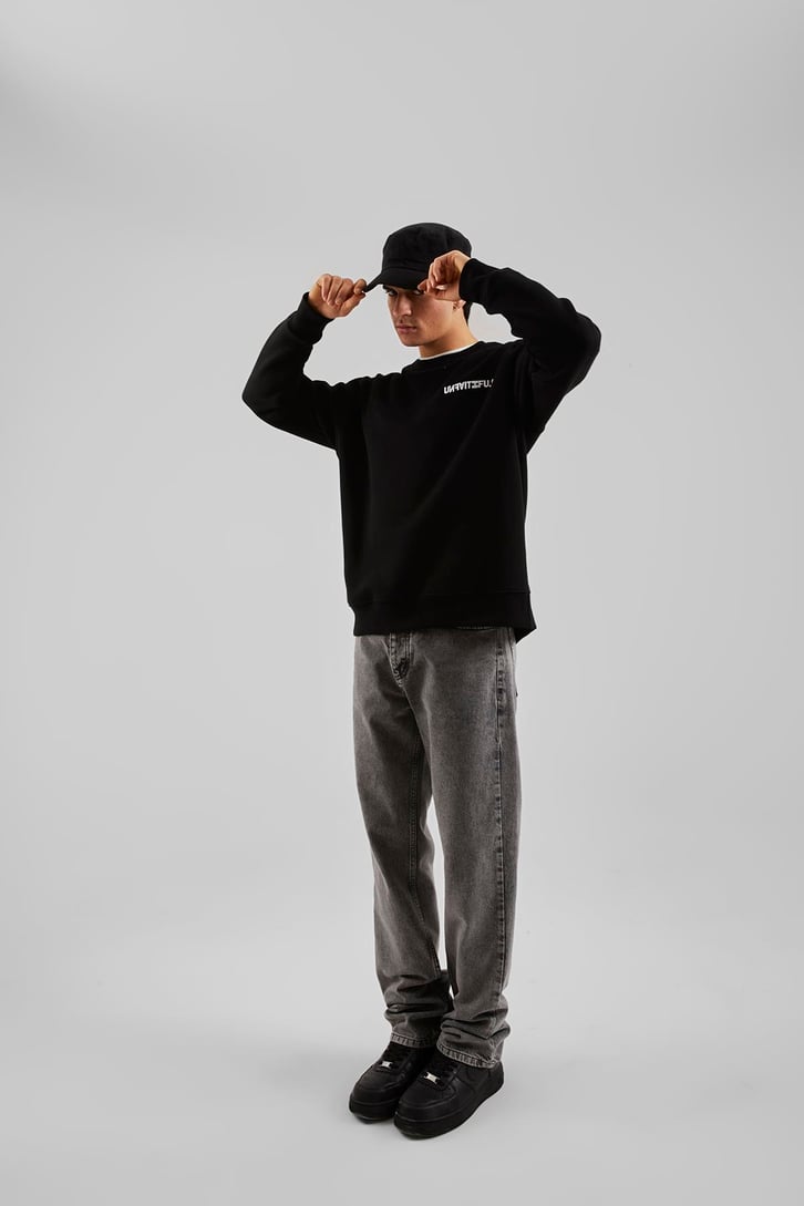 Unfaıtıful Baskılı Siyah Oversize Sweatshirt
