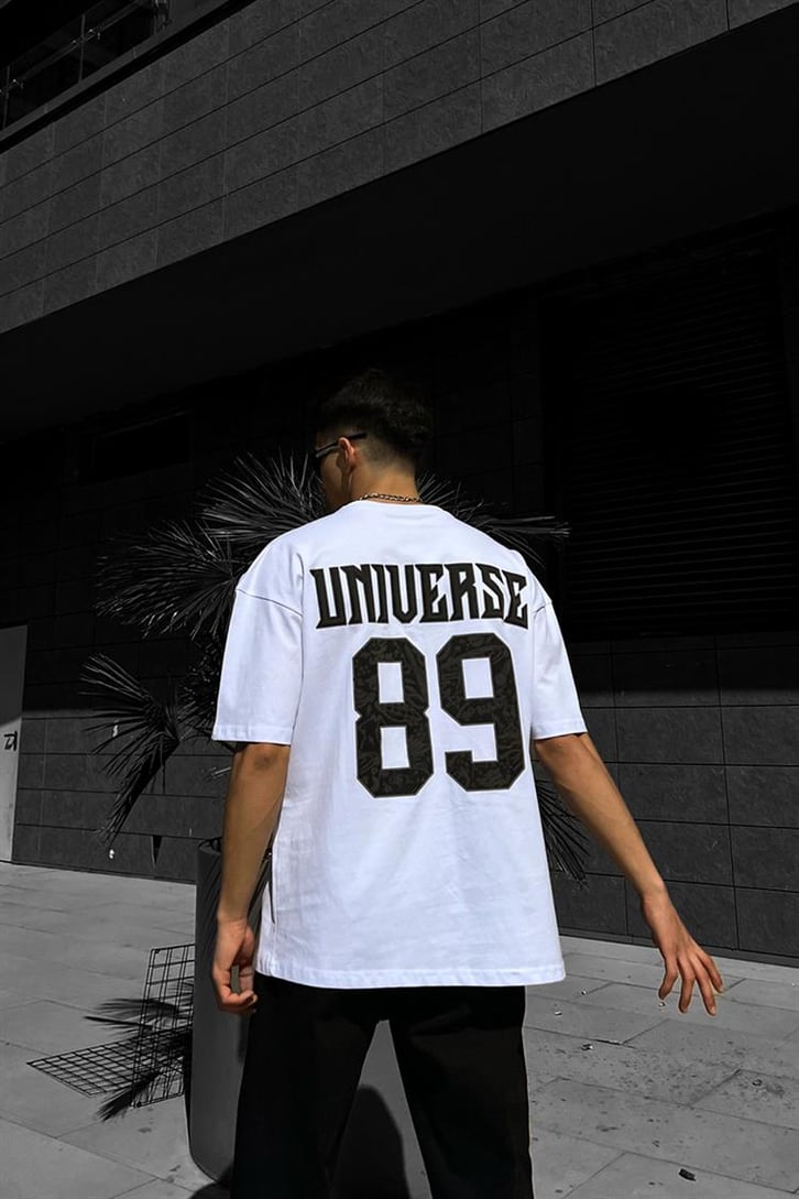 Universe 89 Baskılı Beyaz Oversize Tişört