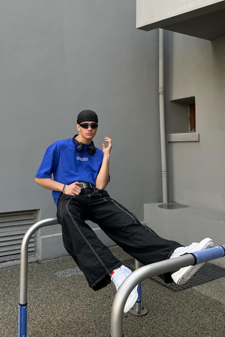 Universe 89 Baskılı Saks Mavisi Oversize Tshirt