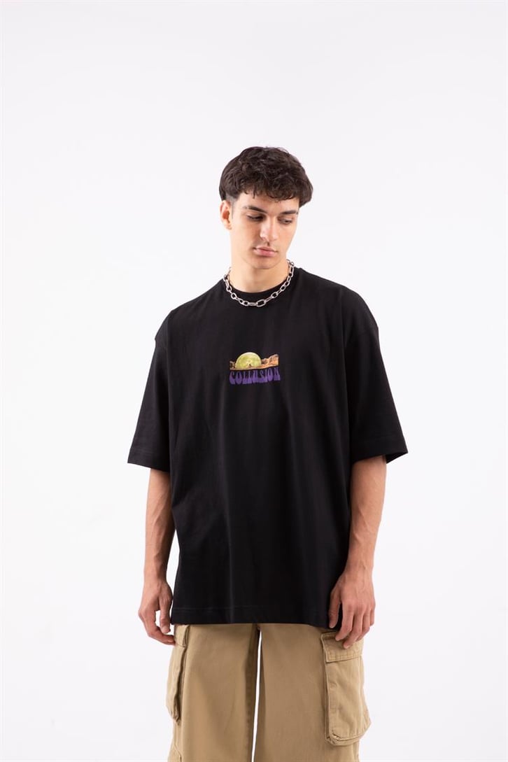 Unreality Sırt Baskılı Siyah Oversize Tshirt