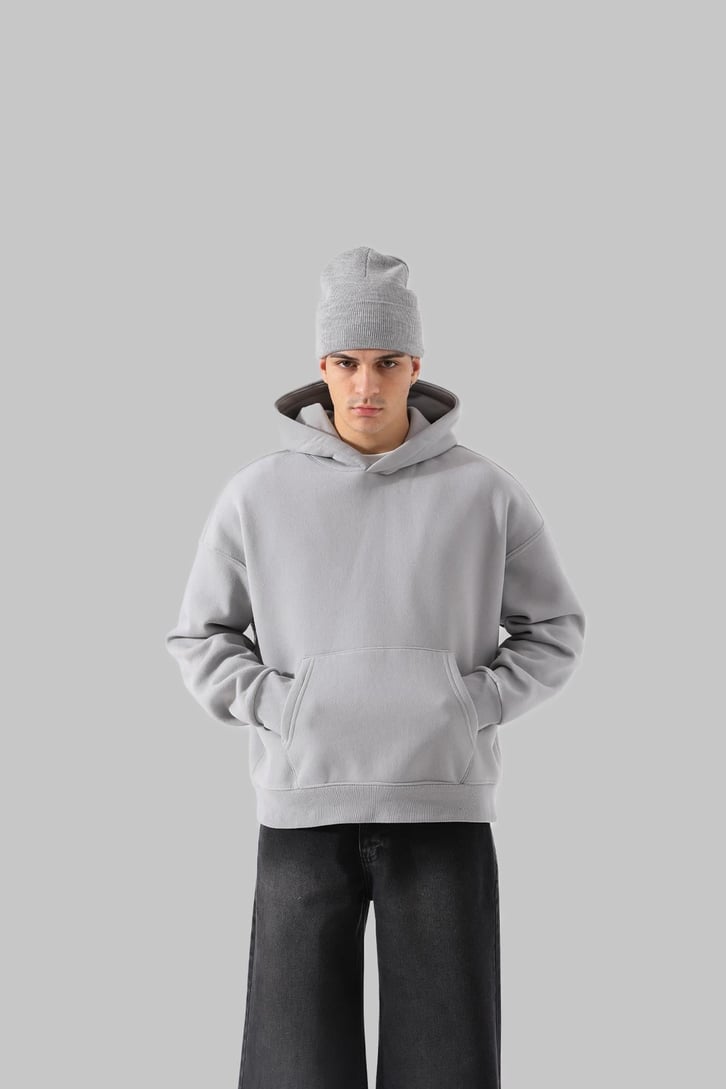 Unyıeldıngness Nakışlı Gri Oversize Hoodie