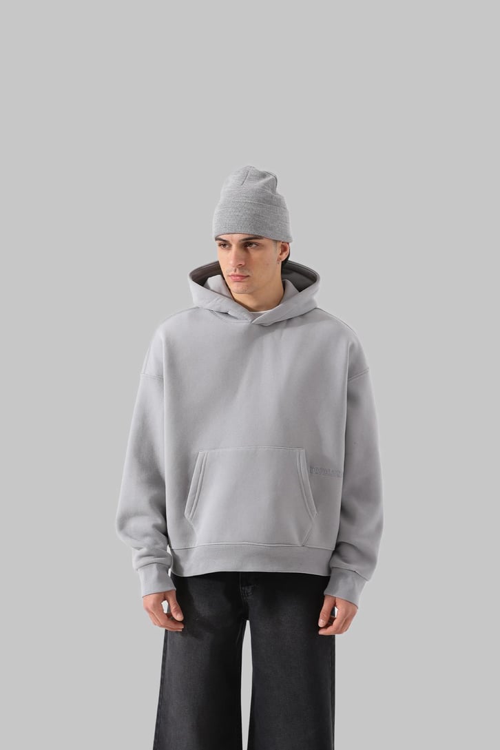 Unyıeldıngness Nakışlı Gri Oversize Hoodie