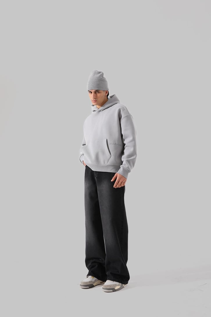 Unyıeldıngness Nakışlı Gri Oversize Hoodie