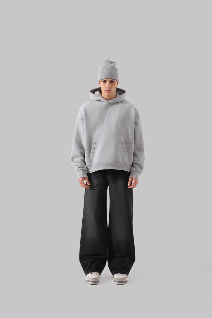 Unyıeldıngness Nakışlı Gri Oversize Hoodie