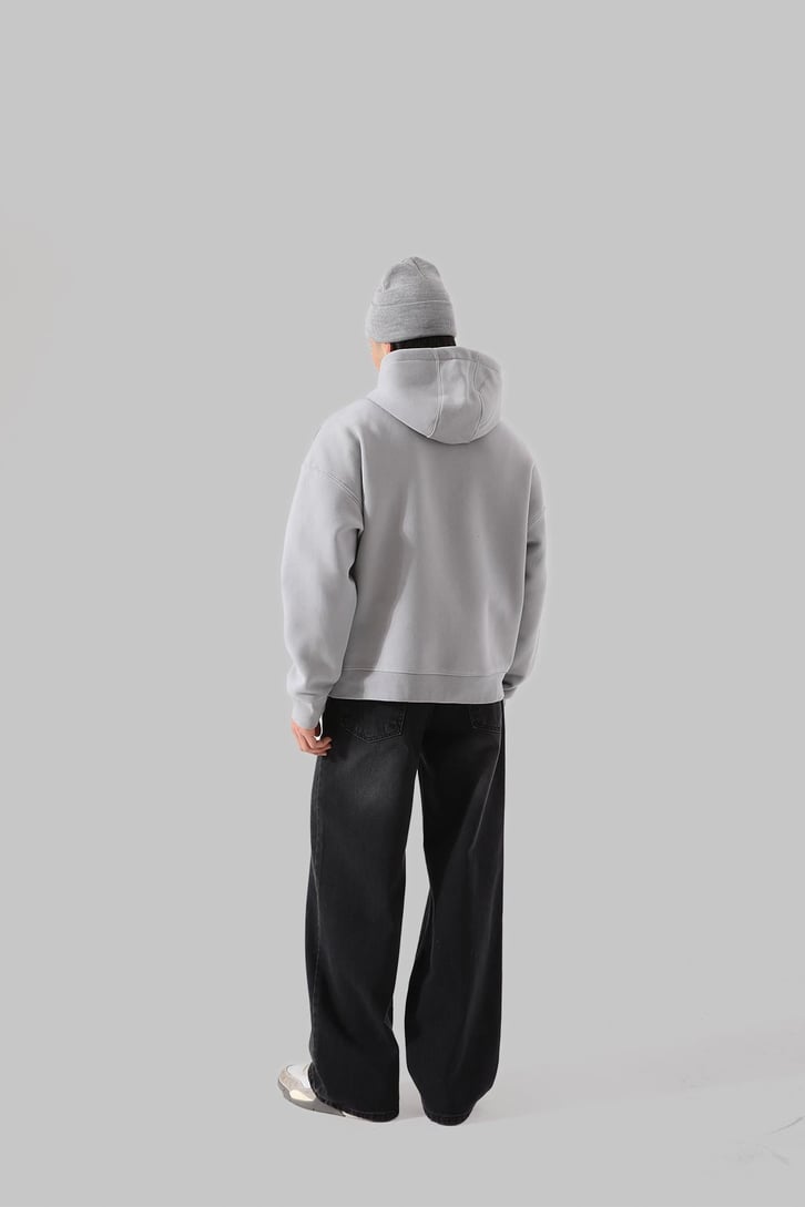Unyıeldıngness Nakışlı Gri Oversize Hoodie