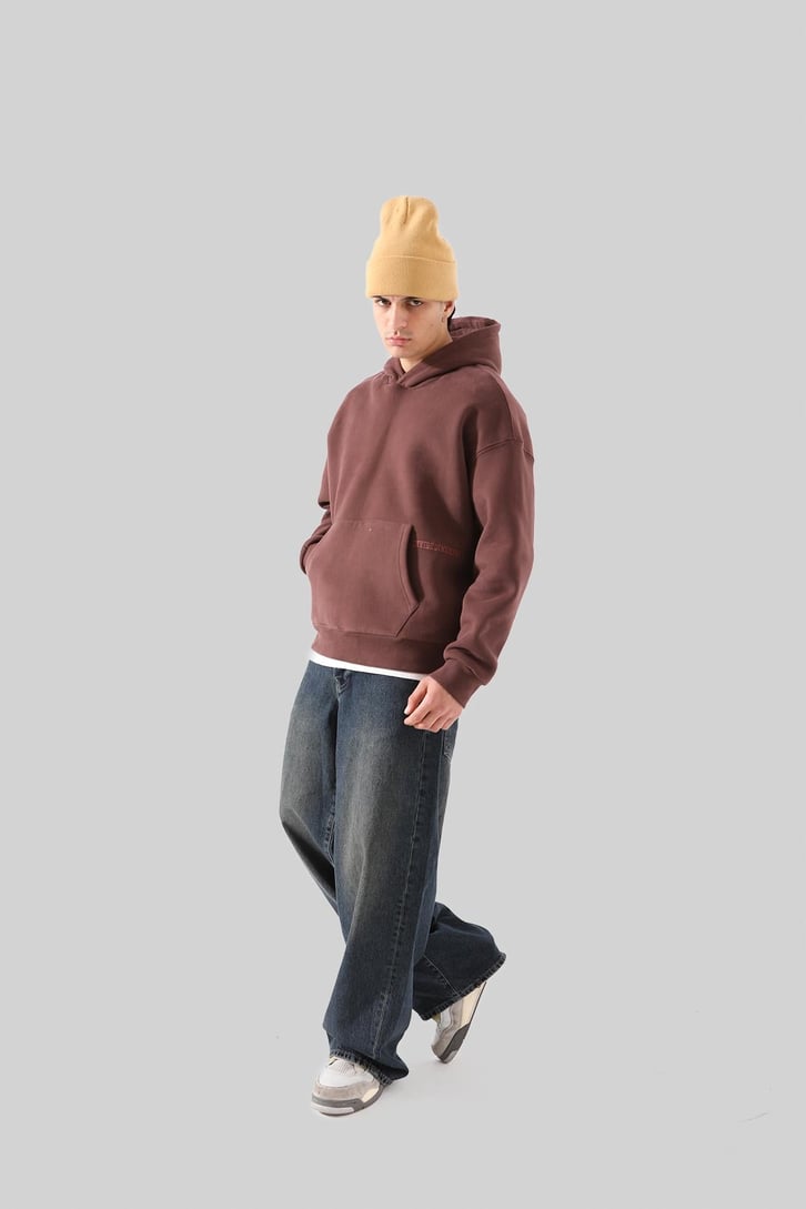 Unyıeldıngness Nakışlı Kahverengi Oversize Hoodie