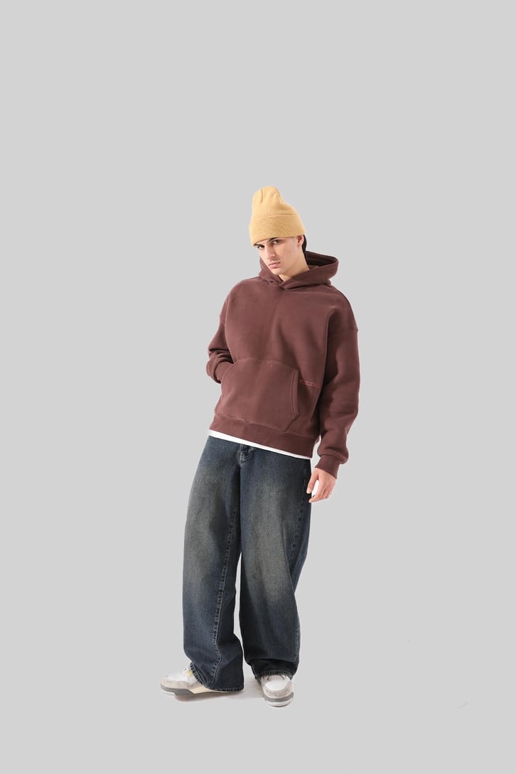 Unyıeldıngness Nakışlı Kahverengi Oversize Hoodie