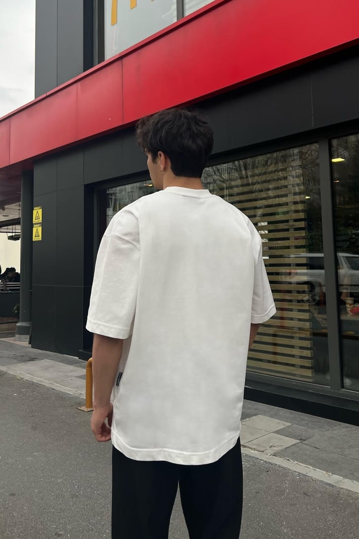USC Baskılı Beyaz Oversize Tişört