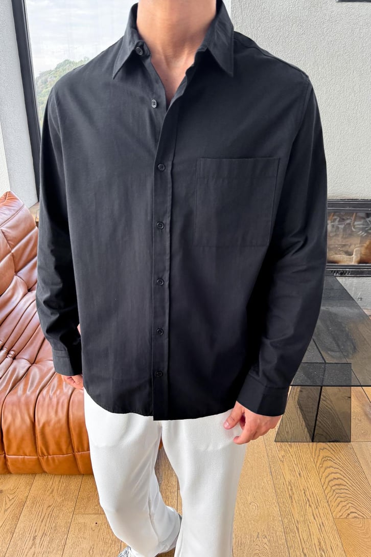 Uzun Kollu Cepli Oversize Gömlek