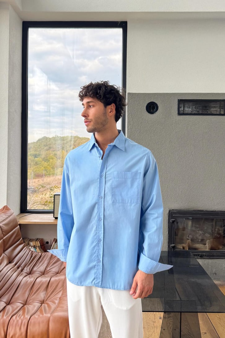 Uzun Kollu Cepli Oversize Gömlek