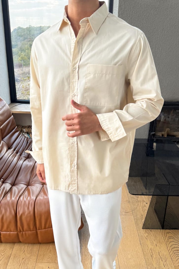 Uzun Kollu Cepli Oversize Gömlek