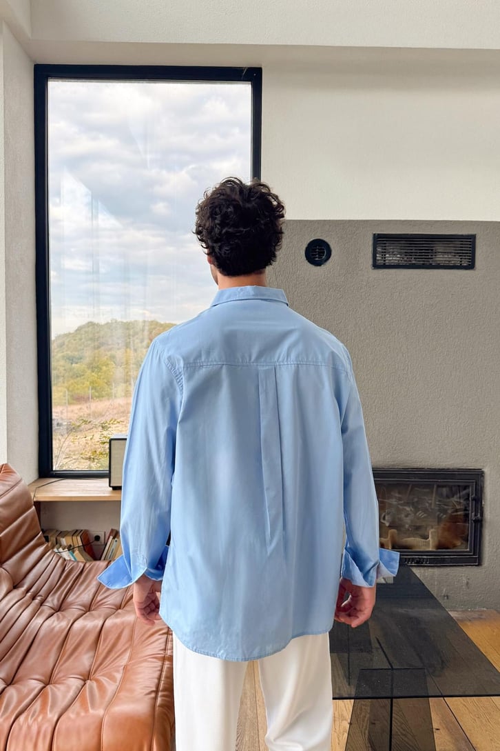 Uzun Kollu Cepli Oversize Gömlek