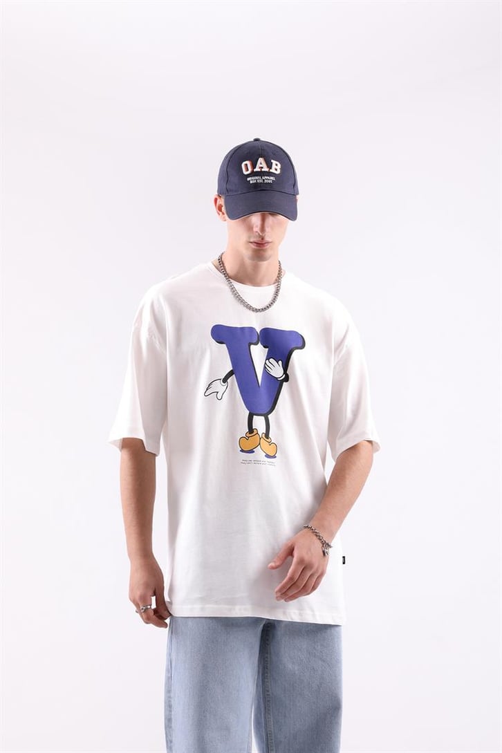 V Sytle Baskılı Oversize Tshirt