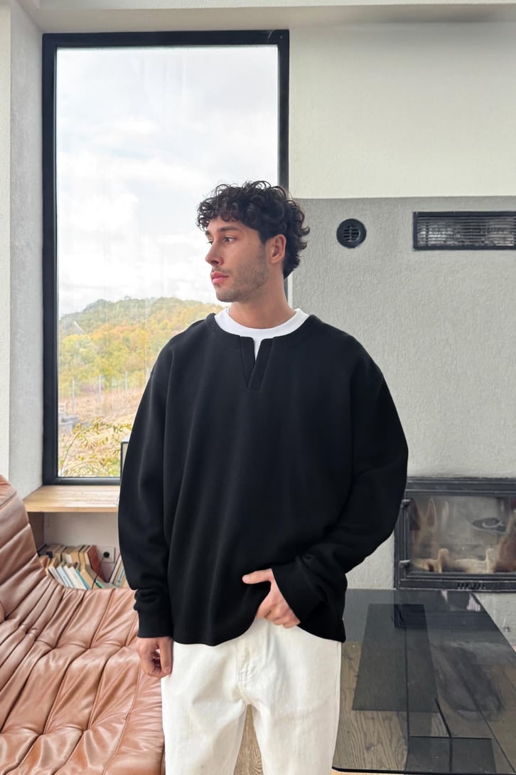 V Yaka Basic Sweatshirt