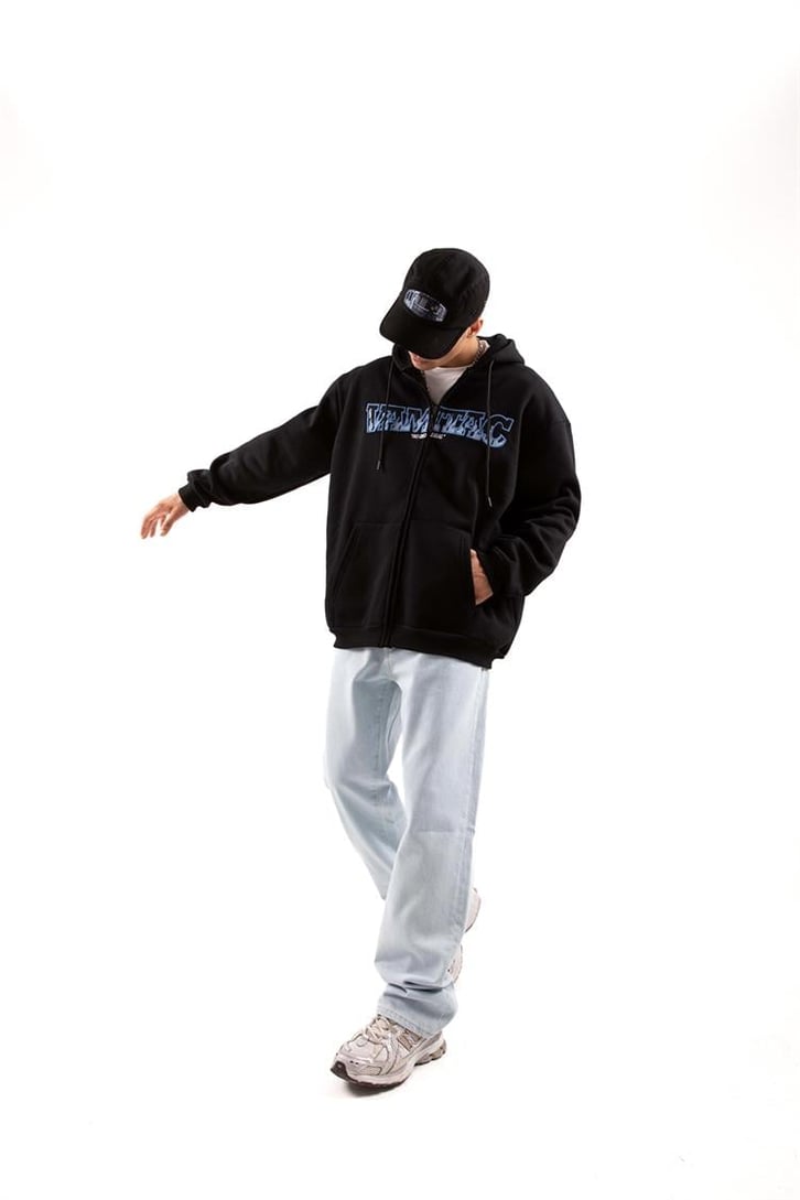 Vamtac Club Nakışlı Siyah Zip Hoodie