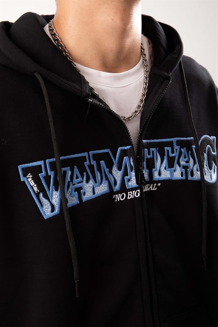 Vamtac Club Nakışlı Siyah Zip Hoodie