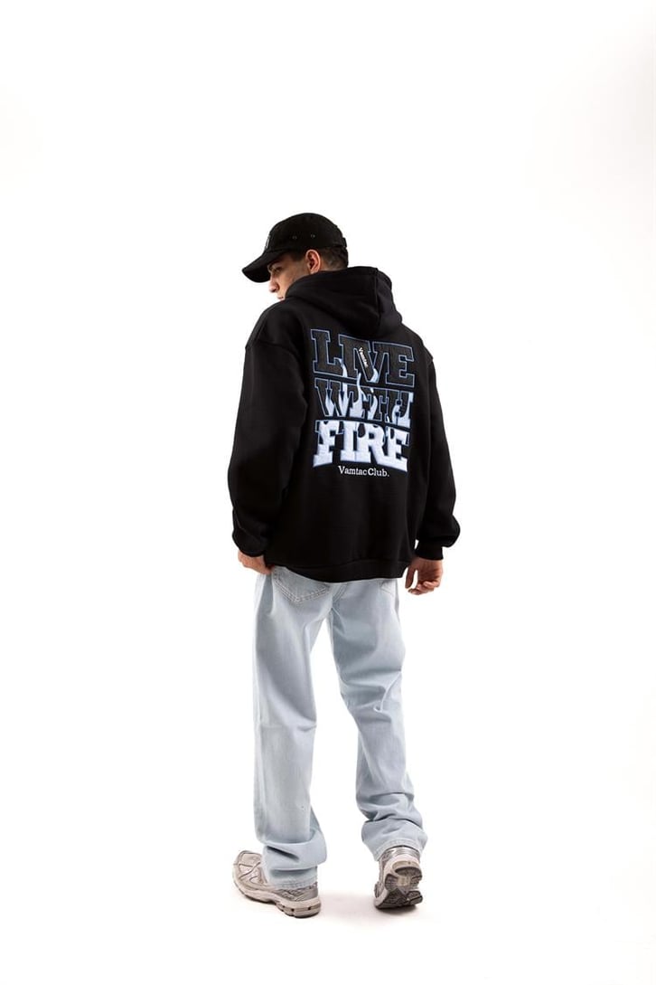 Vamtac Club Nakışlı Siyah Zip Hoodie