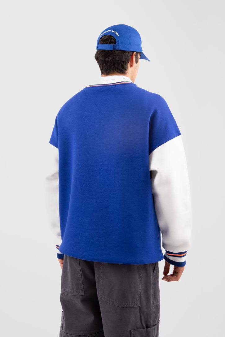 Varsity Nakışlı Collage Mavi Sweatshirt
