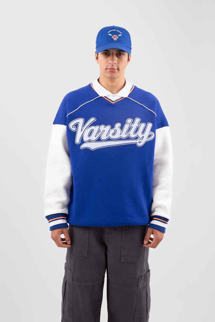 Varsity Nakışlı Collage Mavi Sweatshirt