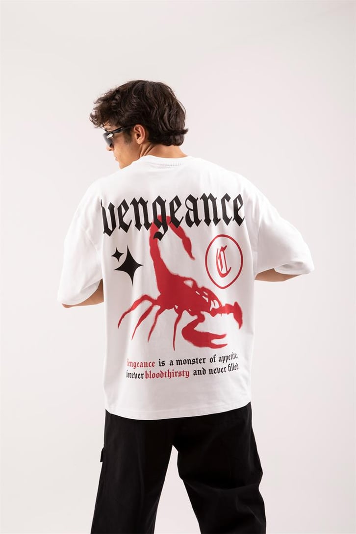 Vengeance Baskılı Beyaz Oversize Tişört