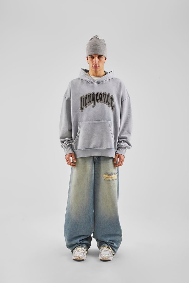 Vengeance Nakış İşlemeli Buz Mavi Oversize Sweatshirt
