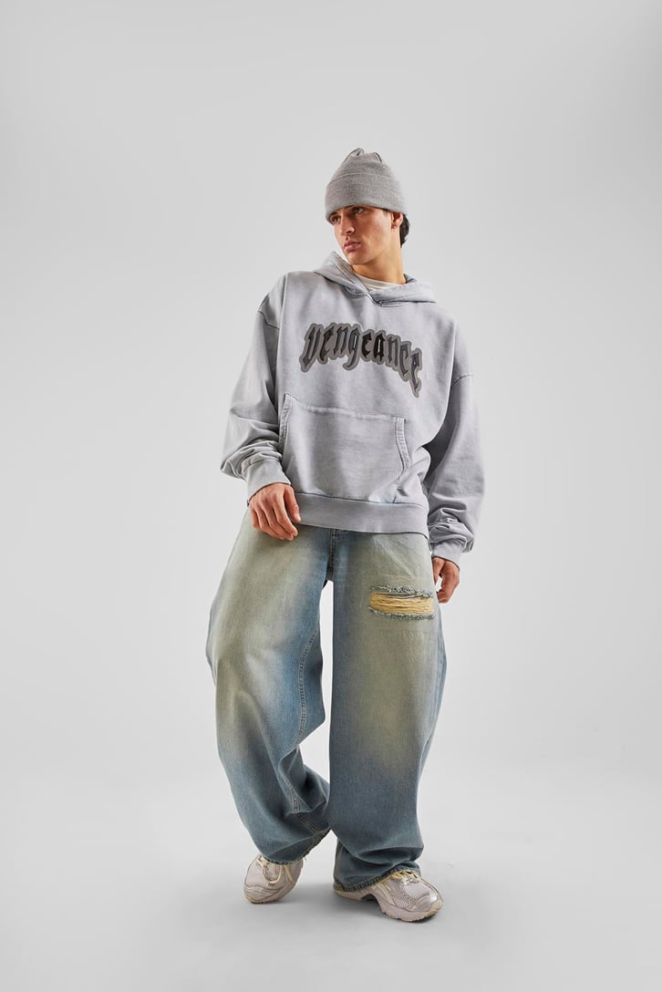 Vengeance Nakış İşlemeli Buz Mavi Oversize Sweatshirt