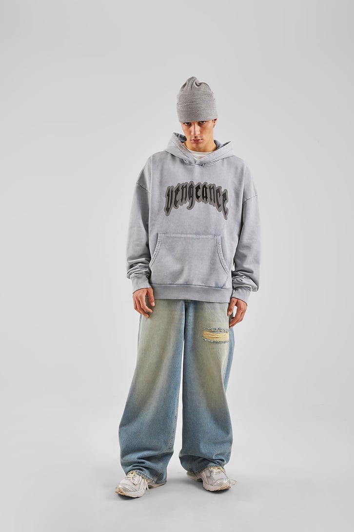 Vengeance Nakış İşlemeli Buz Mavi Oversize Sweatshirt