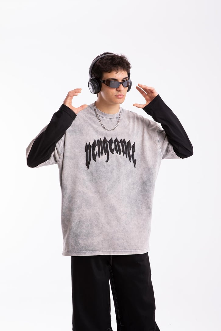 Vengeance Nakışlı Acid Wash Oversize Tshirt