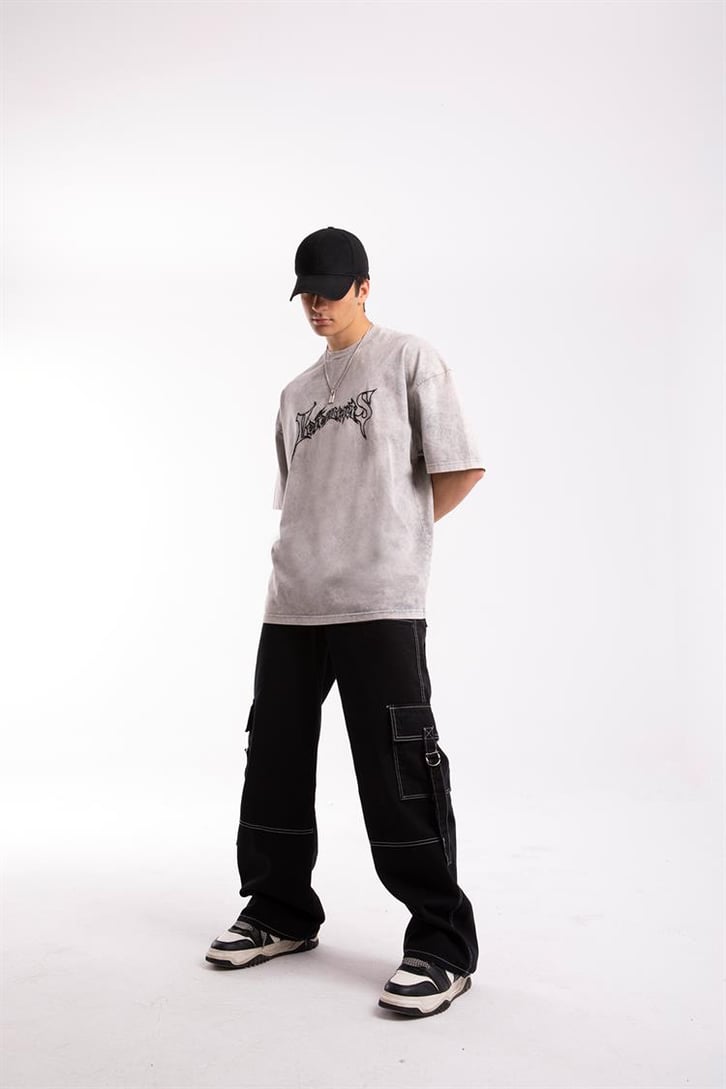 Vetements Nakışlı Acid Wash Oversize Tshirt