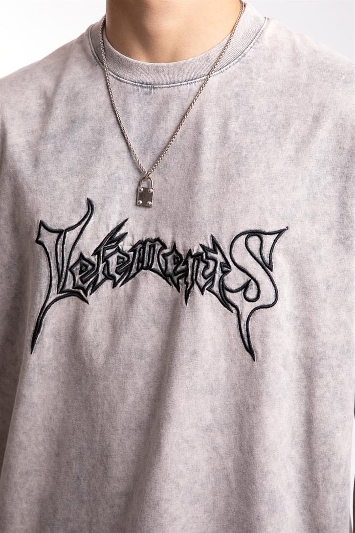 Vetements Nakışlı Acid Wash Oversize Tshirt