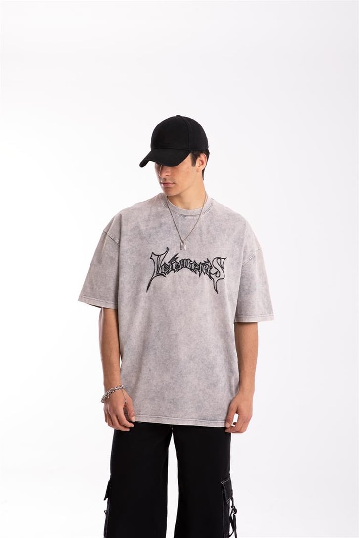 Vetements Nakışlı Acid Wash Oversize Tshirt