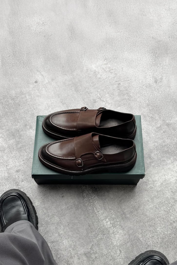 Vibram Taban Çift Tokalı Deri Loafer Ayakkabı