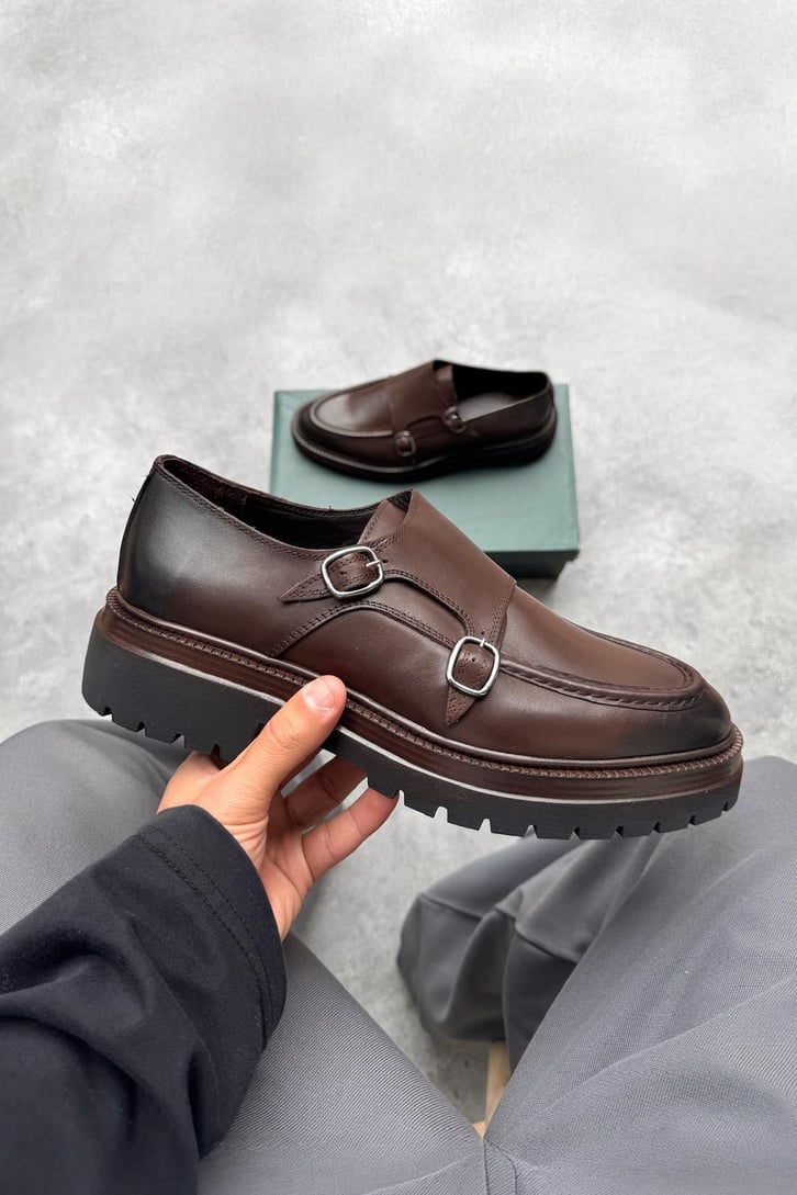 Vibram Taban Çift Tokalı Deri Loafer Ayakkabı