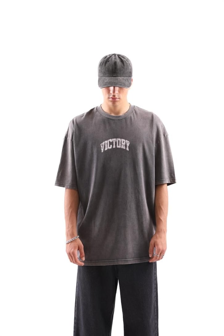 Victory Baskılı Acid Wash Tshirt