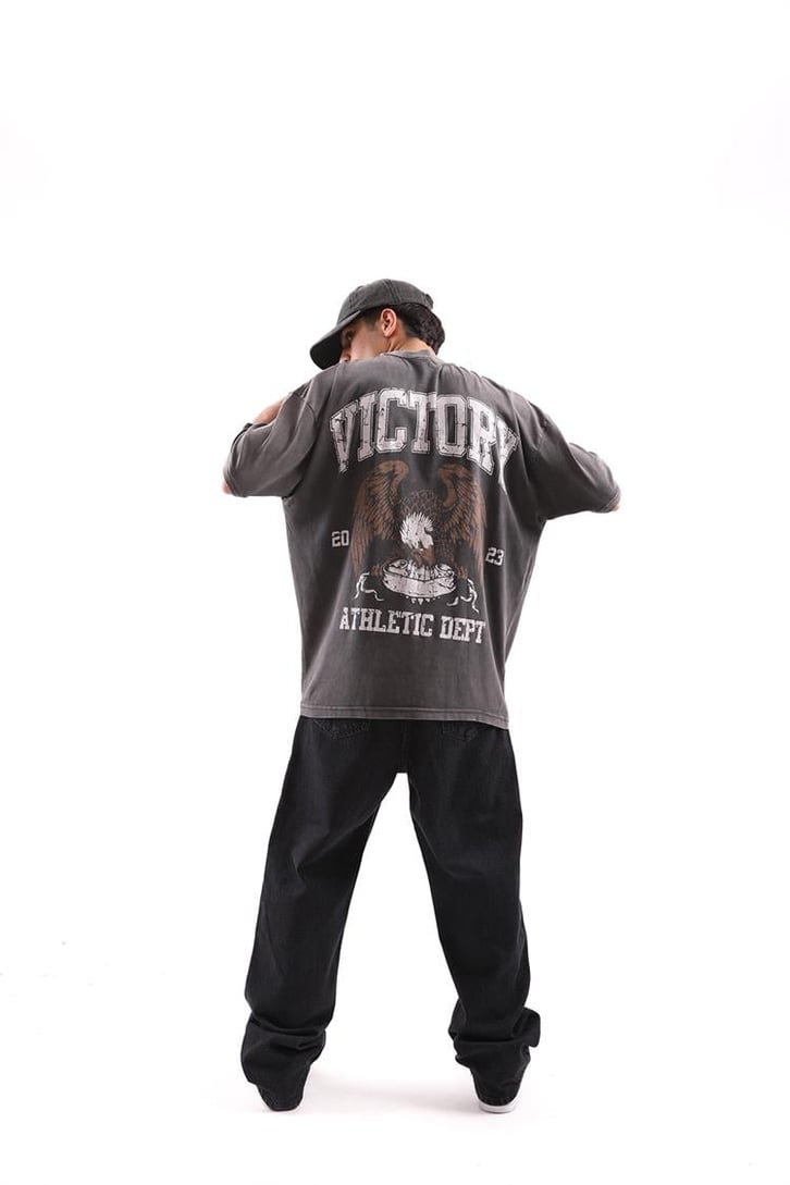 Victory Baskılı Acid Wash Tshirt
