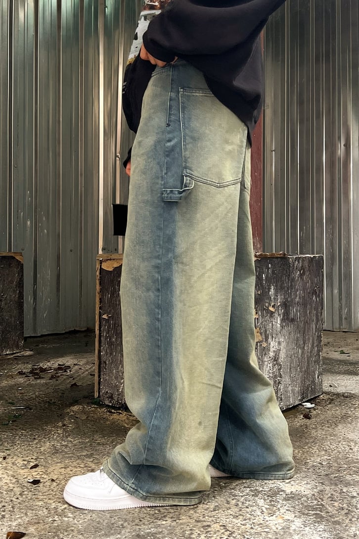 Vintage Cep Detay Mavi Baggy Jean